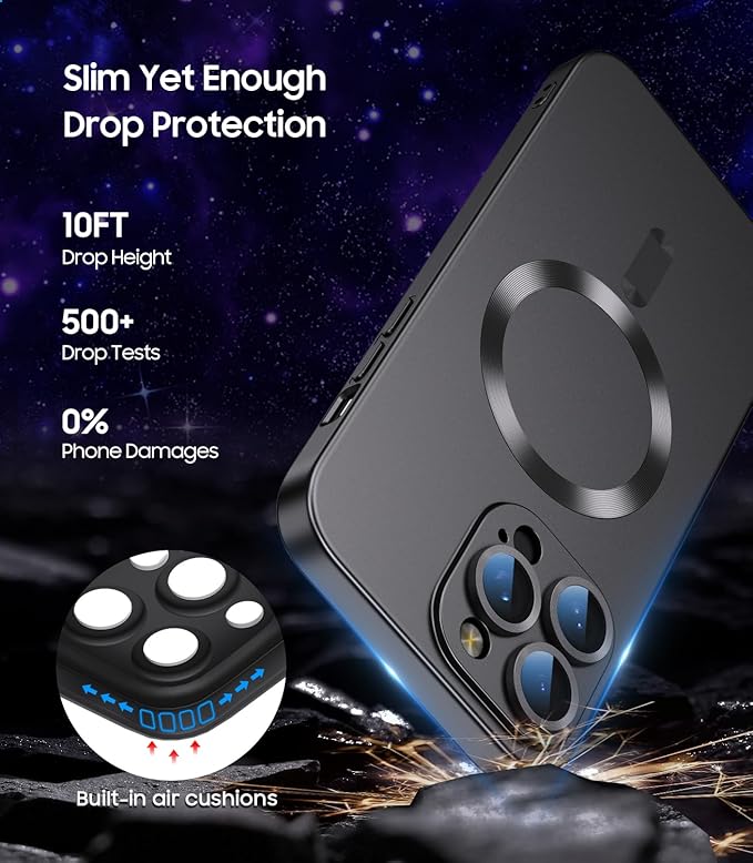 Magnetic for iPhone 15 Pro Max Case [Compatible with MagSafe][Built-in Camera Lens Protector] Slim Soft Silicone Bumper Shockproof Metallic Luster Phone Case (Black)