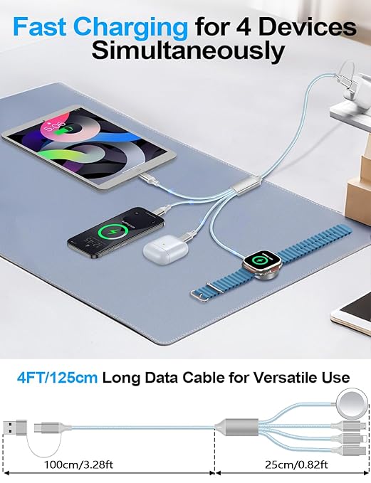 2 Pack Charging Cable for Apple Watch Charger/Samsung/iPhone Charger,Car/Office/Camping/Travel Essentials,Type C Cable Cord for iWatch Ultra/10-2/iPhone 16-11/Samsung S25-S20,iPad,airPods-Blue