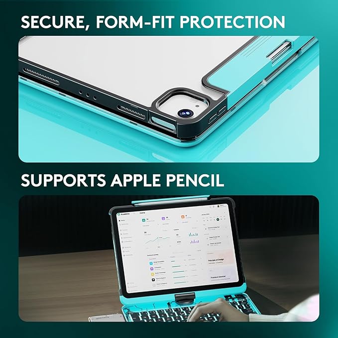 KITONE Transparent Case with Wireless Keyboard for iPad Air 13-in.(M3/M2, 2025/2024), 7 Colors Backlight, Trackpad, 360°Rotating Stand for iPad Pro 12.9-in (6/5/4/3 Gen), Tech Style