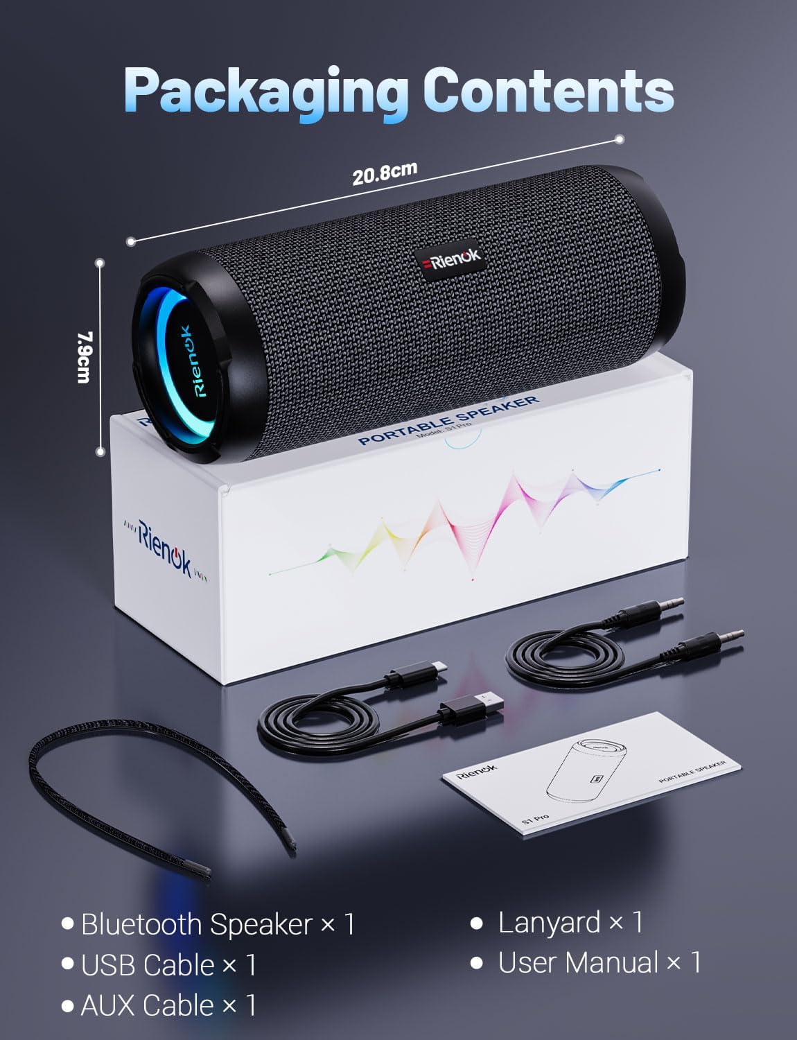 RIENOK Portable Bluetooth Speaker 30W