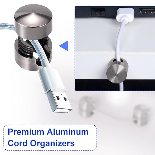 2 Sets Charger Holders for Cords, Black Adjustable Cable Anchor Holders, Adhesive Metal Cord Clips, Cable Management Wire Organizers for Desk, Office, Nightstand