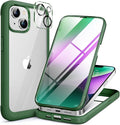 Miracase Glass Series Designed for iPhone 14 Plus Case 6.7 inch, 2023 Upgrade Full-Body Clear Bumper Case with Built-in 9H Tempered Glass Screen Protector and Camera Lens Protector,Green