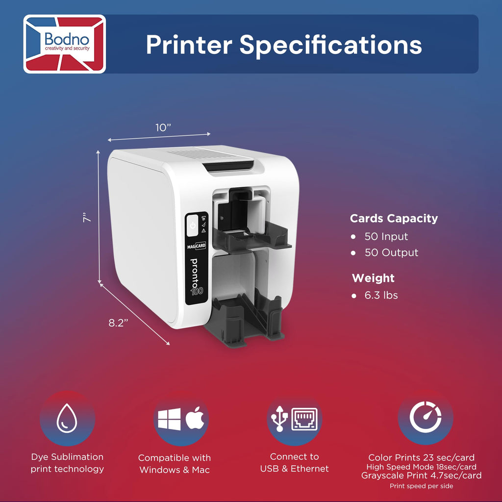 Bodno Magicard Pronto 100 ID Card Printer & Complete Supplies Package ID Software - Bronze Edition