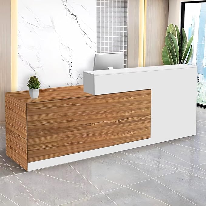 Reception Desk with Counter Modern Checkout Counter with Lockable Drawer Keyboard Tray Receptionist Desk for Office Salon Reception Table C Left 63inch/160cm