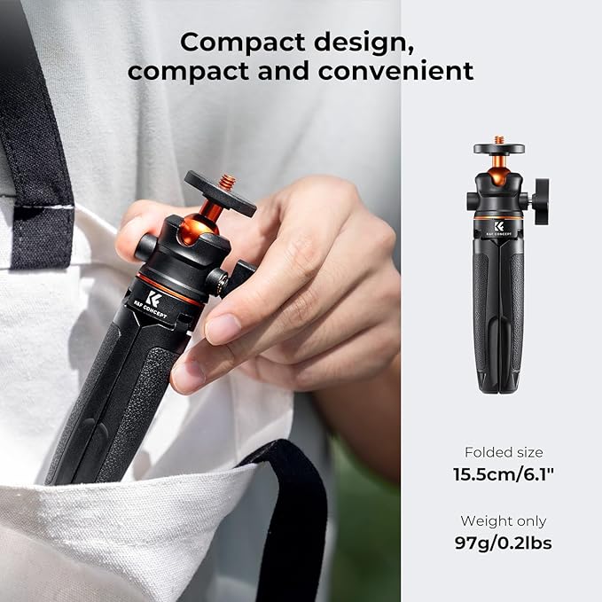 K&F Concept Selfie Stick Tripod, 360 Degree Rotation Mini Phone Stand with Ball Head and Cold Shoe Mount, Cellphone Holder with Wireless Remote for Smartphone Black