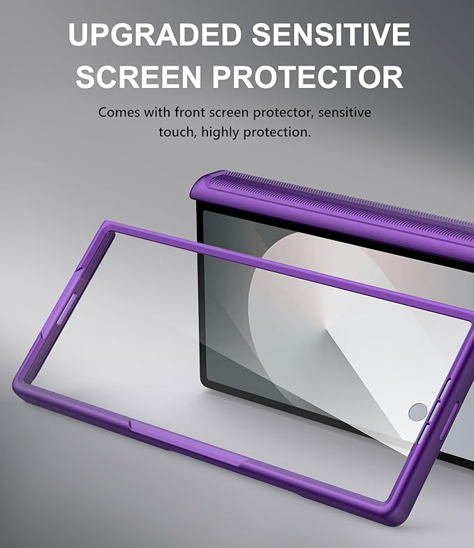 SIXBOX for Samsung Galaxy Z Fold 6 Case with Card Holder & Belt Clip & Slide Lens Cover, Built-in Hinge Protection & Screen Protector, Durable Wallet Phone Cover Case for Z Fold 6 5G 2024, Dark Purple
