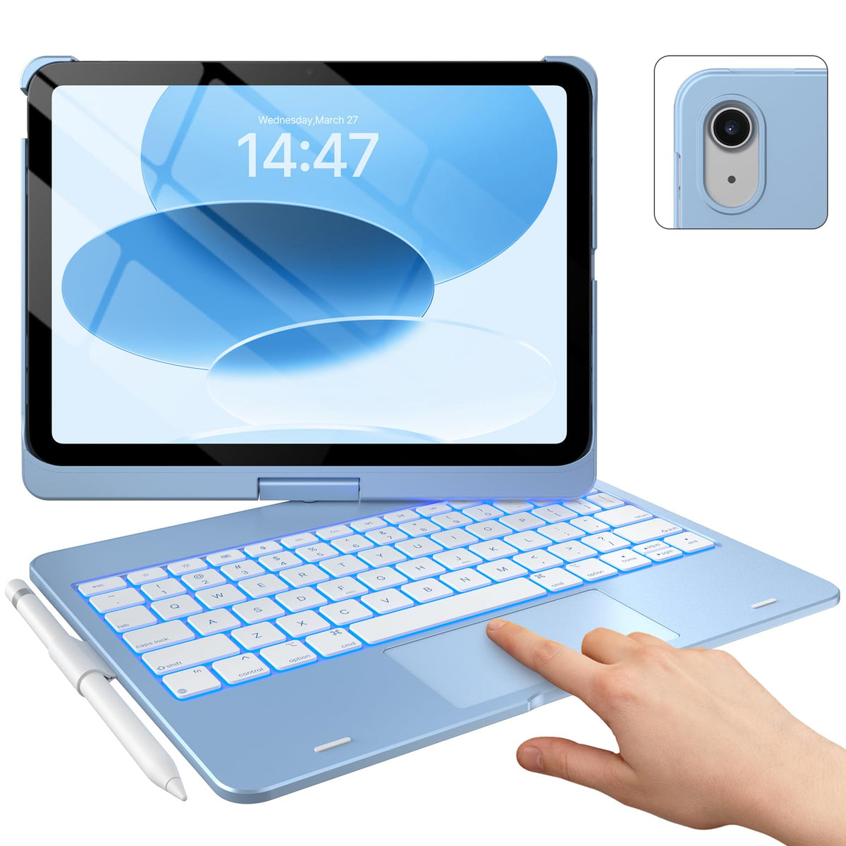 typecase Touch iPad A16 11th/10th Gen Case with Keyboard, 360° Rotating