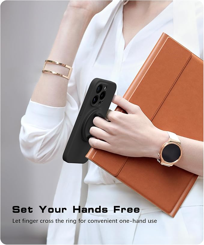 Magnetic Phone Grip, Removable Loop Grip with Soft Finger Strap, Silicone Phone Ring Holder for Back of Phone for iPhone 16/15/14/13/12 Pro Max/Plus, Black