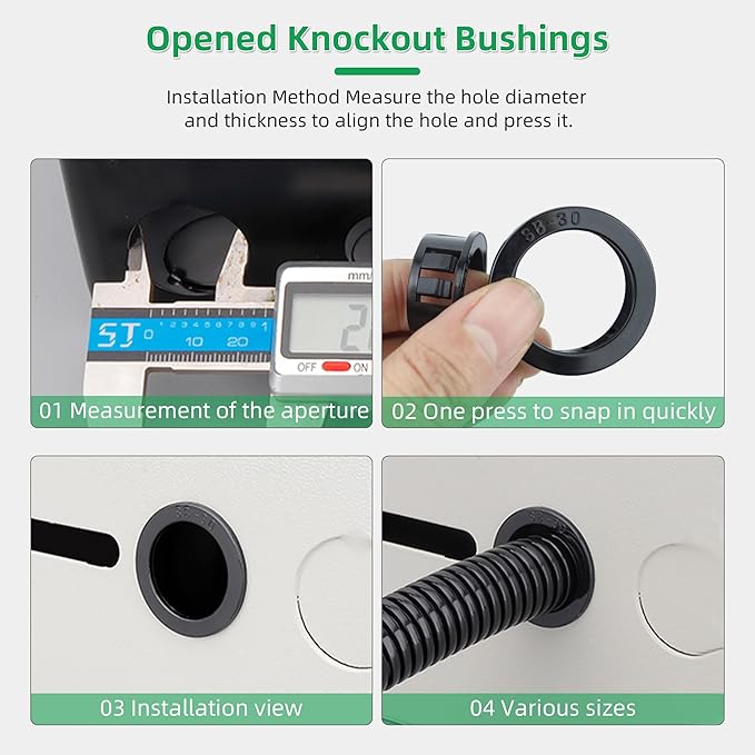 5/16"(8mm) Black Snap-in Knockout Insulating Bushing Grommets, Plastic Cable Hole Grommets for Wiring, Round Nylon Snap in Locking Electrical Wire Cord Hose & Tubing Bushings Grommets, 70pcs