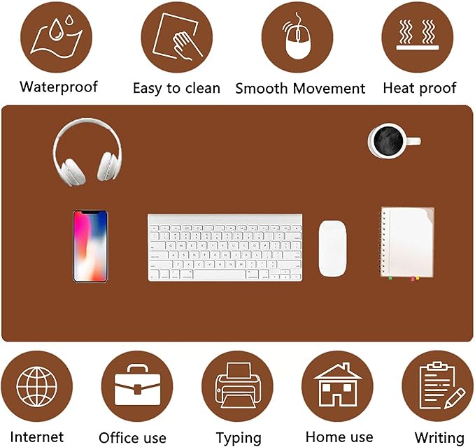PU Leather Desk Pad Protector Gaming Mouse Pad Non Slip Desk Mat for Keyboard and Mouse Waterproof Desk Writing Pad for Office and Home Desk Accessories(Brown, 23.6 * 11.8)