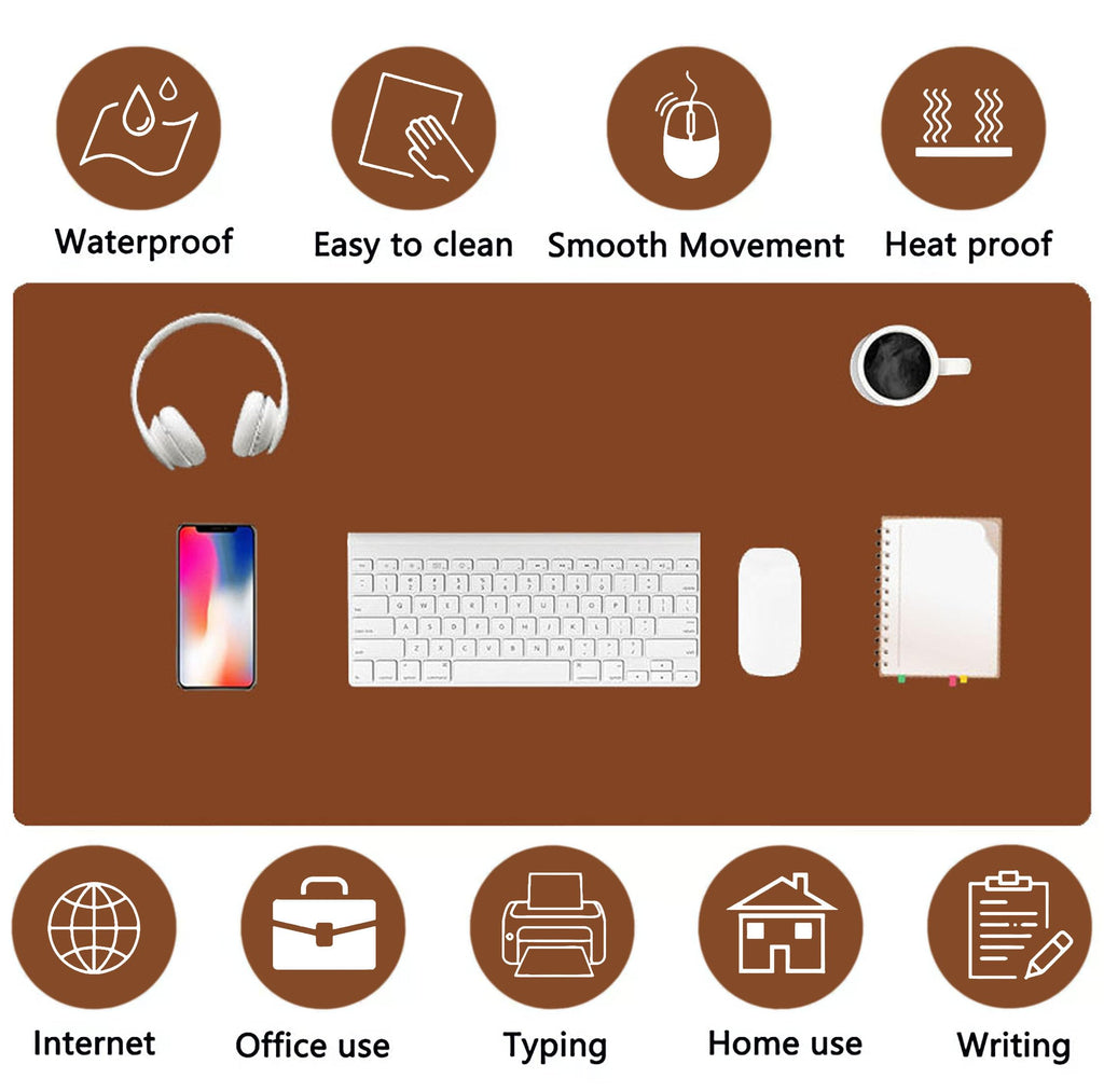 PU Leather Desk Pad Protector Gaming Mouse Pad Non Slip Desk Mat for Keyboard and Mouse Waterproof Desk Writing Pad for Office and Home Desk Accessories(Brown, 31.5 * 15.7)
