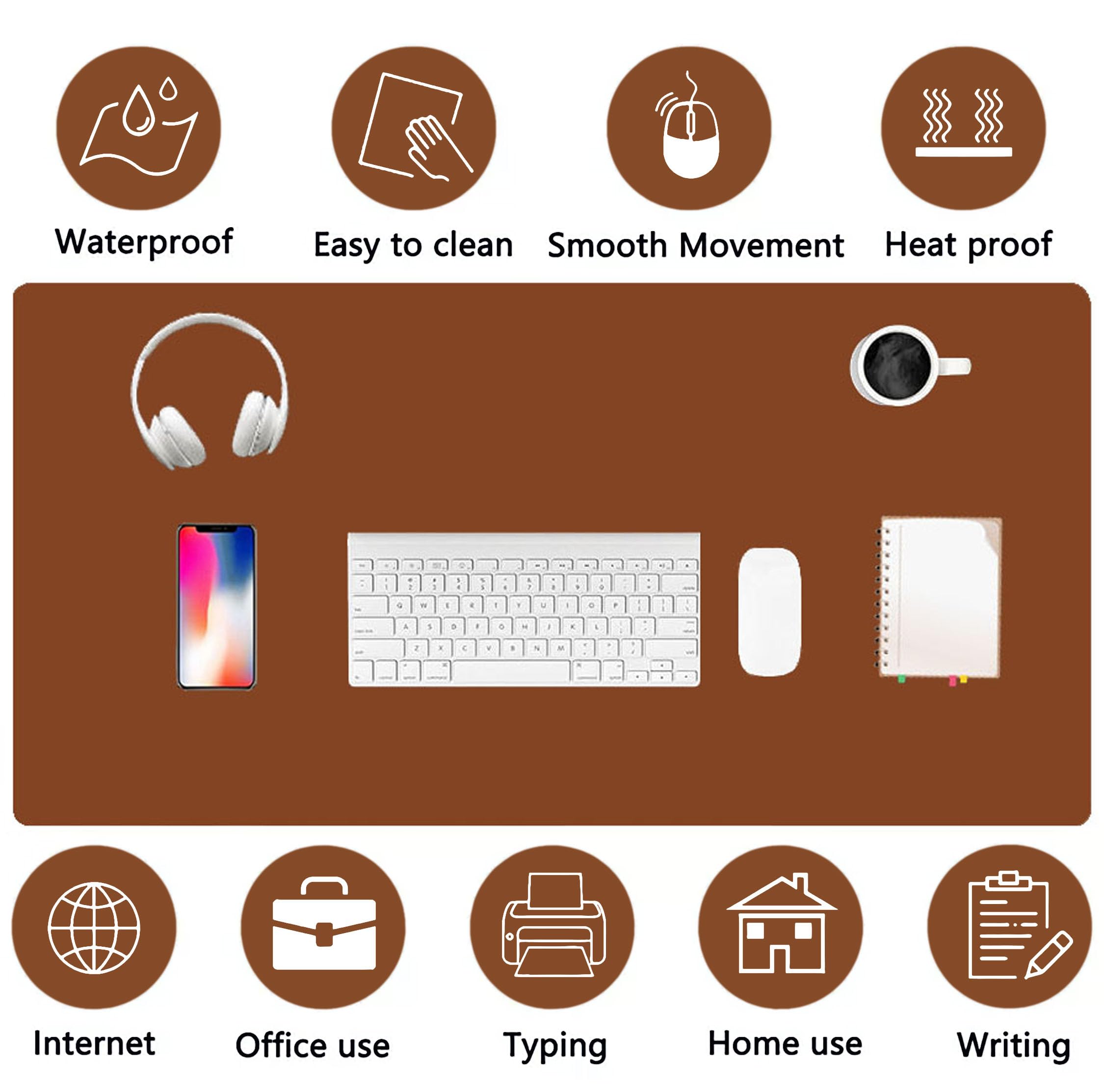 PU Leather Desk Pad Protector Gaming Mouse Pad Non Slip Desk Mat for Keyboard and Mouse Waterproof Desk Writing Pad for Office and Home Desk Accessories(Brown, 47.2 * 17.7)
