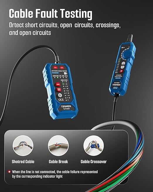 TESMEN TLP-900AR Network Cable Tester, Multi-Function Cable Tracer with Pairing, Continuity, QC&NCV, RJ11 RJ45, for CAT5/6/POE/STP, Suitable for Ethernet, Telephone, Wire Maintenance and Sorting-Blue
