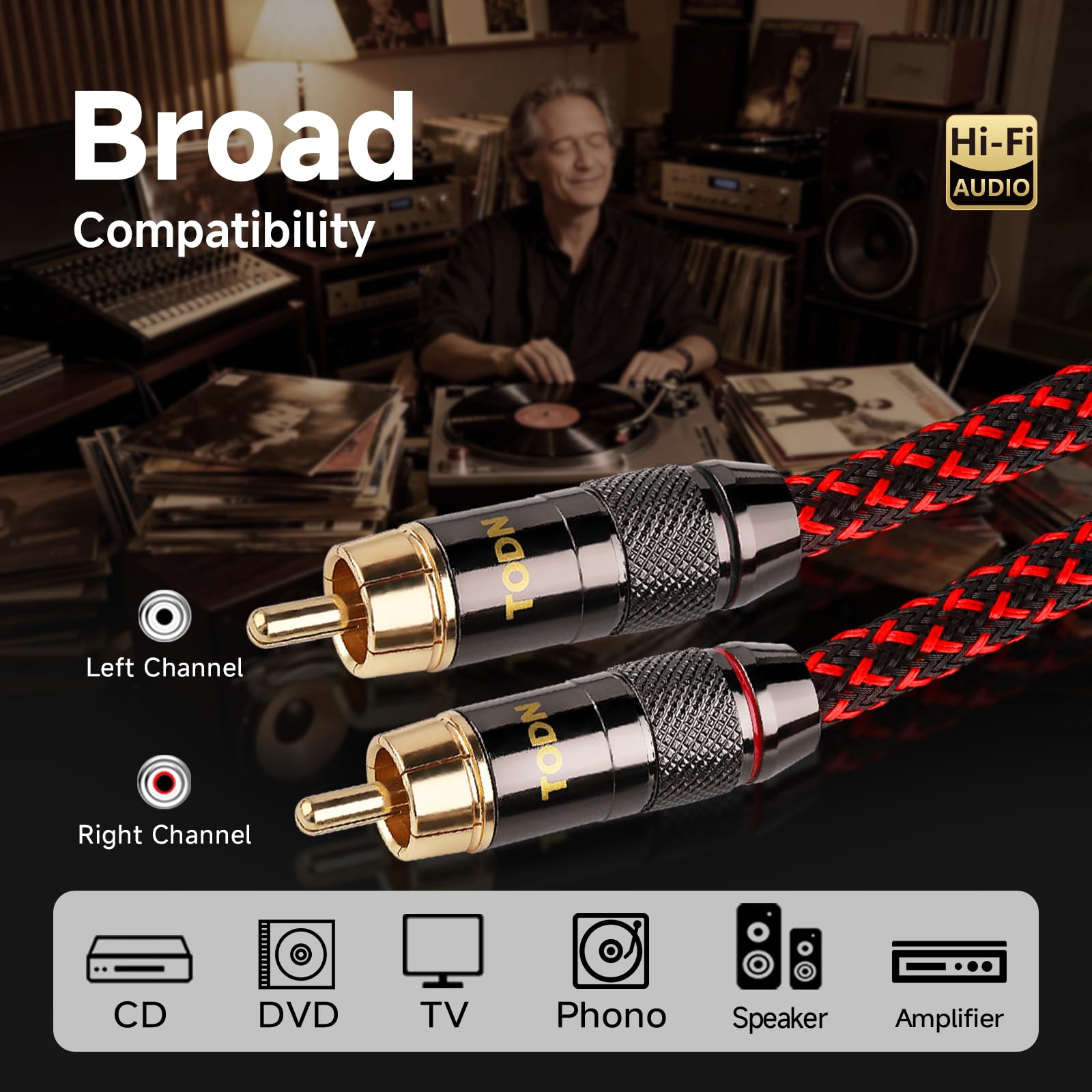 TODN 16.4ft HiFi RCA Stereo Cable Shielded Interconnect for Home Audio