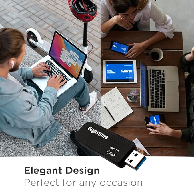 Gigastone Z30 64GB USB3.0 Flash Drive, Capless Retractable Design Pen Drive, Carbon Fiber Style, Reliable Performance & Durable