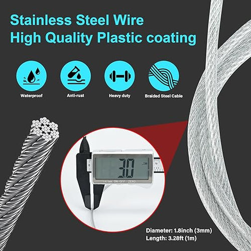 Azuneyeunt 2 Pack Outdoor & Travel Security Cable with Loops, 3.3 ft x 1/8 in (1m x 3mm) Braided Safety Wire, Flexible Steel Safety Cable with Double Loops for Luggage, Outdoor Gear and Gates