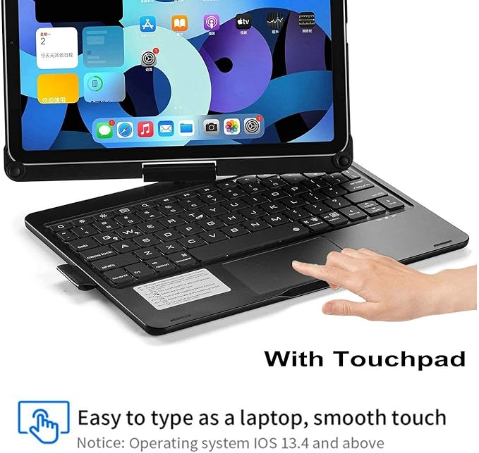 Touchpad Keyboard Case for iPad (A16) 11th Gen 2025/iPad 10th Generation 2022, Backlit Trackpad Keyboard Folio Smart 360° Rotatable Stand Cover with Pencil Holder, Silver