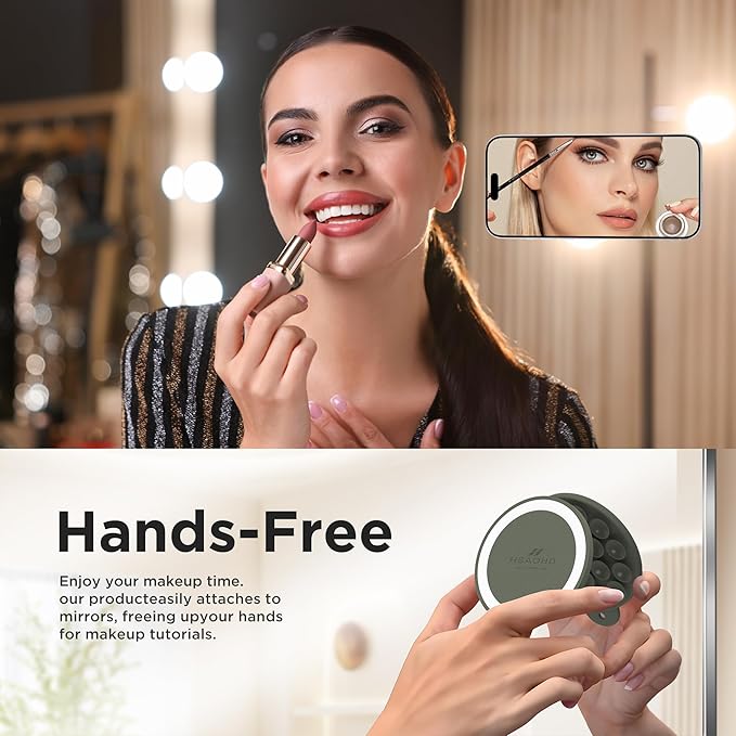 Magnetic Suction Cup Phone Mount for MagSafe Case, Silicone Hands-Free Phone Grip Holder for iPhone and Android, Mirror Shower Phone Stand for Makeup FaceTime Gym Kitchen Bathroom, Olive Green