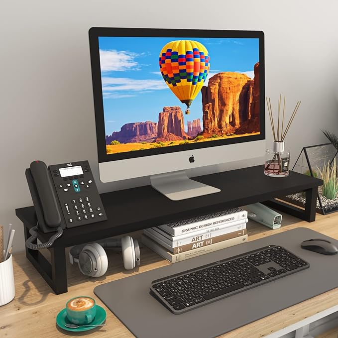 Dual Monitor Stand Riser, 39Inch Large Monitor Stands for 2 Monitors, Computer Monitor Stand, Wooden Desktop Oraganizer Shelf for Office Desk Computer,Laptop,TV