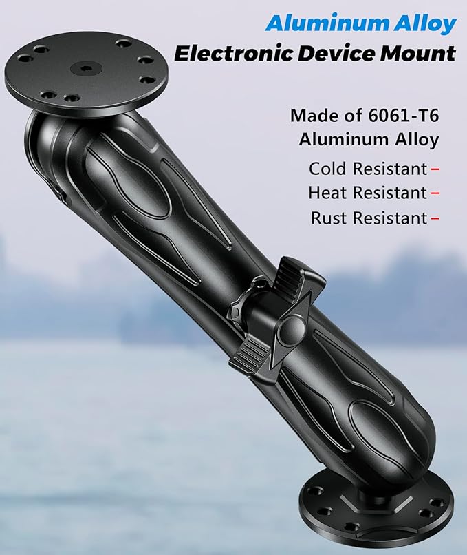 Aluminum Alloy Fish Finder Mount with 1.5" Ball AMPS Hole Round Plates, 9.1" Long Arm Marine Electronic Mount Tablet Holder for Garmin, Lowrance, Humminbird, Raymarine and More