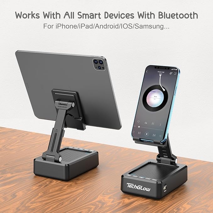 TechGlow Foldable Cellphone Stand with Bluetooth Speaker and Power Bank Birthday Gifts for Men Women Mother Father Boy Girl Teens Cool Tech Gadgets