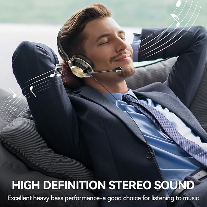 Headset with Mic, USB Headset with Microphone, Computer Headset with Noise Cancelling Microphone for Laptop PC, Mute in-line Controls