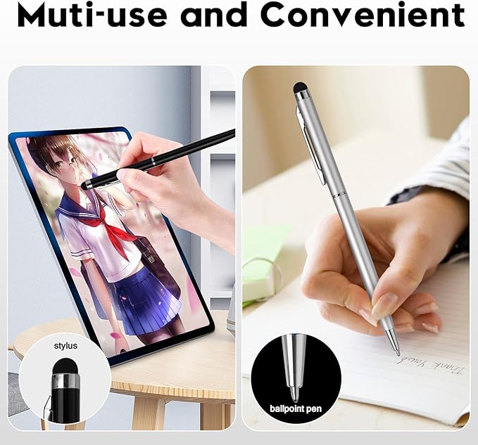FIRCRE 15 Pack Stylus Pens for Touch Screens Stylus Pen Compatible with Phone Tablets Kindle and Black Ink Ballpoint Pens-2 in 1 Stylists pens for Touch Screens (Silver & Black)