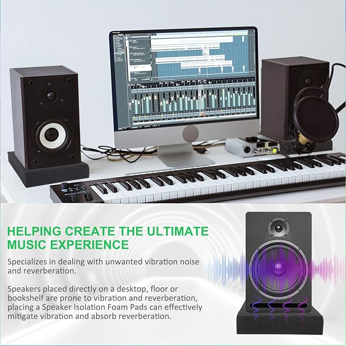 JBER 2 Pack Acoustic Isolation Pads, Studio Monitor Speaker Isolation Foam Pads, High Density Acoustic Foam Suitable for 3-4.5 Inch Speakers for Sound Improvement Prevent Vibrations (8 * 6.3 * 1.4")