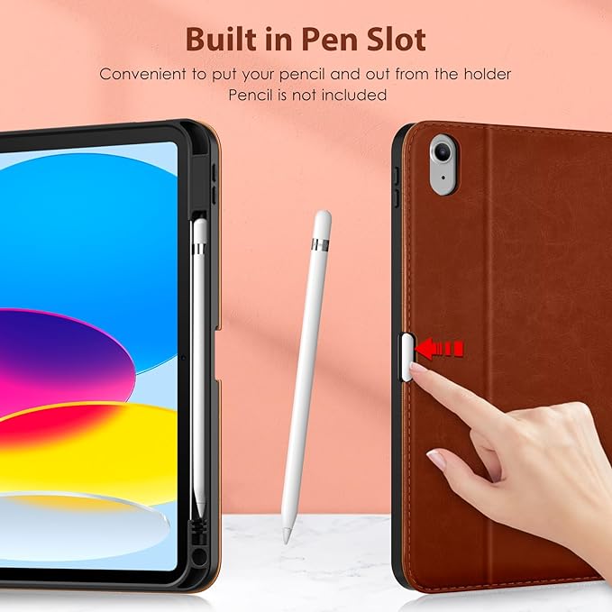 DTTO for iPad 11th (A16)/ 10th Generation Case with Keyboard (2025/2022), 7 Colors Backlit Wireless Detachable Keyboard Leather Folio Cover with Pencil Holder & Pocket, Brown