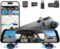 2025 Rear View Mirror Camera, 4 Channel Mirror Dash Cam Front and Rear Inside, 12" Touch Screen 360° Dash Camera for Cars, Wi-Fi, APP, GPS, IR Night Vision Backup Camera, Free 128GB SD Card