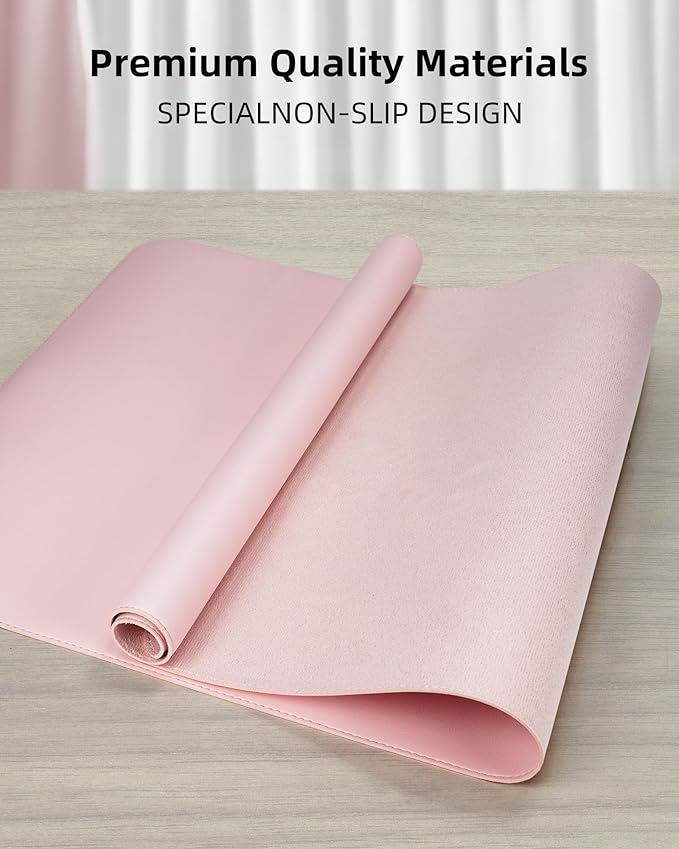 Leather Desk Pad Protector,Desk Mat,Large Mouse Pad, Non-Slip Desk Pad, Waterproof PU Leather Desk Blotter Mat, Desk Cover for Office and Home (Light Pink, 36" x 17")