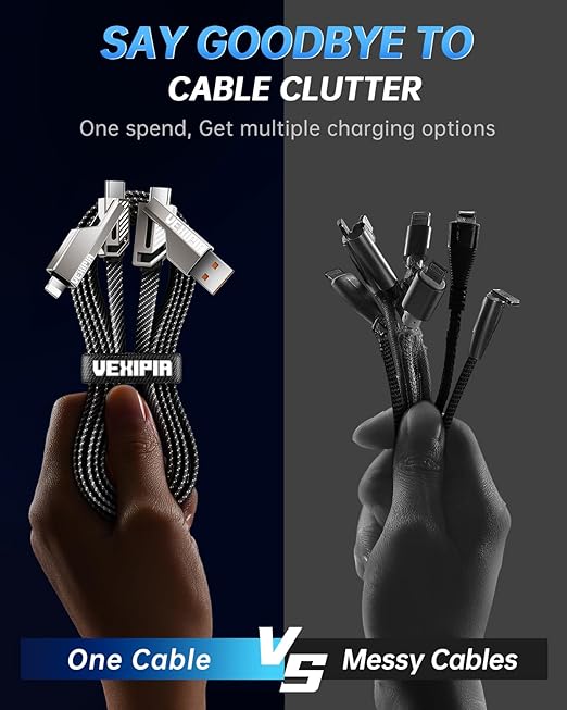 [Upgraded] 4-in-1 USB C Cable 60W 3FT Lightning Cable Fast Charging Flat Nylon Braided for iPhone iPad Charger Cord [480Mbps Data Sync] Multi Charge Combo with Lightning/Type C/USB A Port