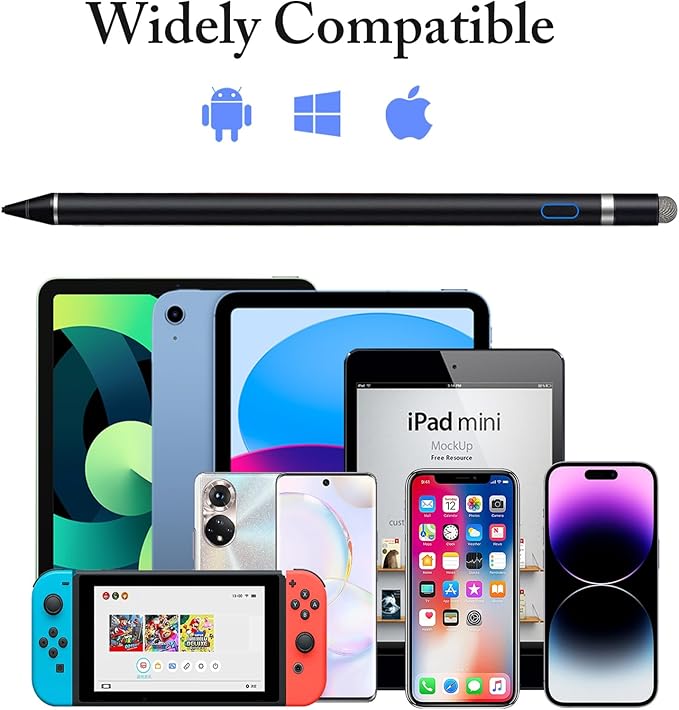 Stylus Pens Compatible for iOS&Android Touch Screens, iPad Pencil with Dual Touch Function, Fine Point Rechargeable Stylus Pen for iPad/iPad Air/Mini/Pro/Android/iPhone/Cellphone/Tablet Pen - Black
