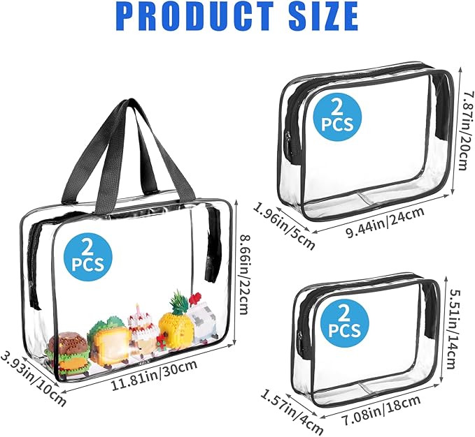 6 PCS Waterproof Toy Storage Bags With Zipper, Clear Toy Storage Organizer, Portable Organizer For Blocks, Puzzles, Books, Board Games, Clay(Black)