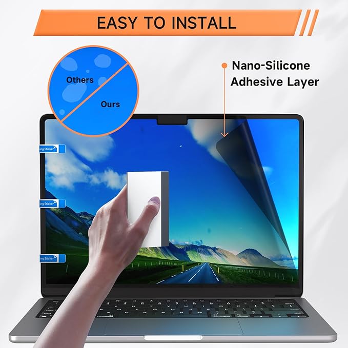 Privacy Screen for MacBook Pro 16 Inch (2021-2024, M1, M2, M3, M4, Pro, Max), Matte Anti Glare Blue Light Filter, Nano No Glue Anti Spy Black Protector for Mac Pro 16In Laptop