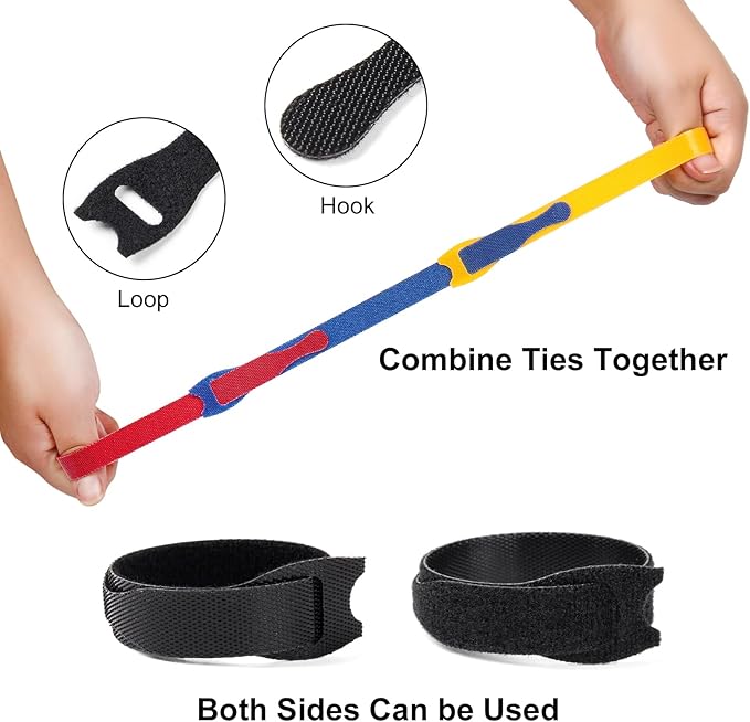 OneLeaf 110PCS Cord Organizer 8 × 1/2" Reusable Cable Ties with Hook and Loop, Colorful Fastening Cord Ties Wire Management for Home, Office, Data Centers, and Electronics, 5 colors