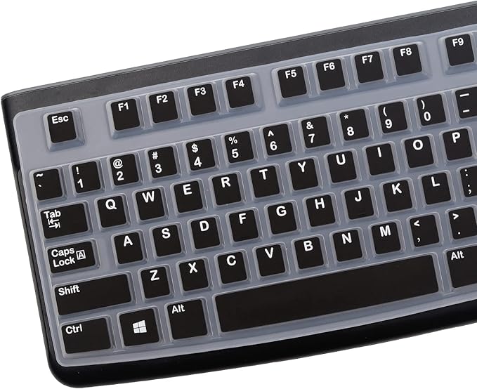 Silicone Keyboard Cover for Logitech K120 & MK120 Ergonomic Desktop USB Wired Keyboard, Logitech K120 & MK120 Keyboard Protective Skin US Layout (NOT Fit Other Model) -Black