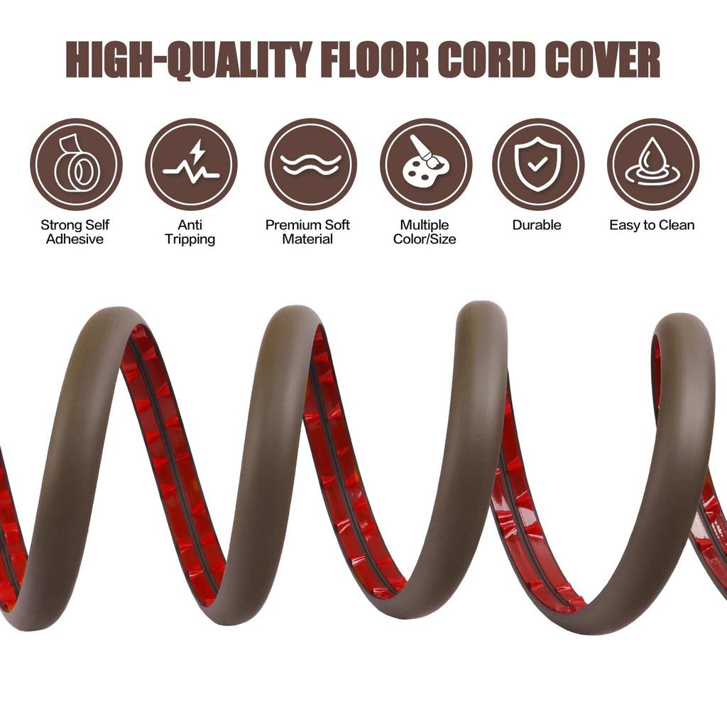 Floor Cord Cover Cable Cavity Self Adhesive Cord Hider Floor 10FT Floor Cable Management Power Cord Protector Floor Electric Cord Covers for Offices, Gym, Exhibitions (CoffeeBrown, 0.78" x 10')