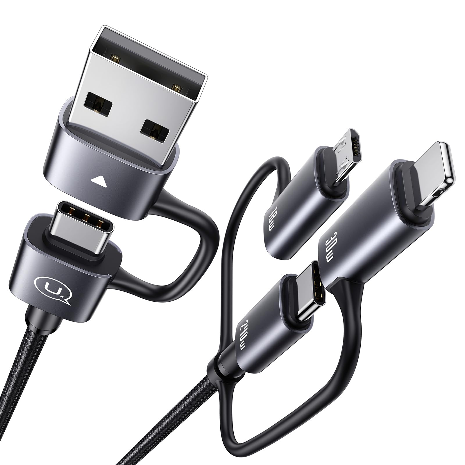 YOUSAMS 240W Multi Charging Cable, 4ft 6-in-1 USB C Cable Fast Charging Cords with USB-C/A Ports to IP/Type C/Micro Connectors for Pad/Cell Phones/Tablets/Laptop