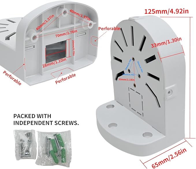 Indoor Outdoor Camera Bracket ABS Plastic Wall Mount L-Shaped Bracket for Security Dome IP Camera Mounting, Junction Box Cable Management (2.5in-SL-3PACK)