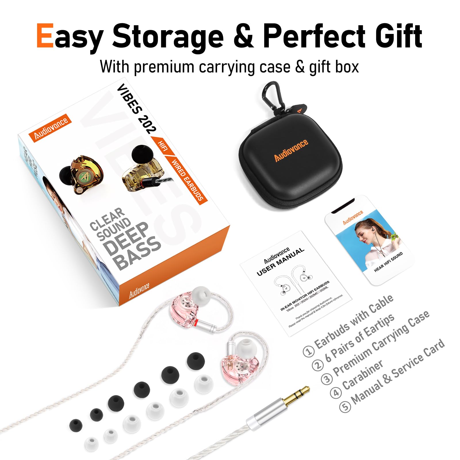 Audiovance Vibes 202 HiFi Wired Earbuds, IEM in Ear Monitor Headphones