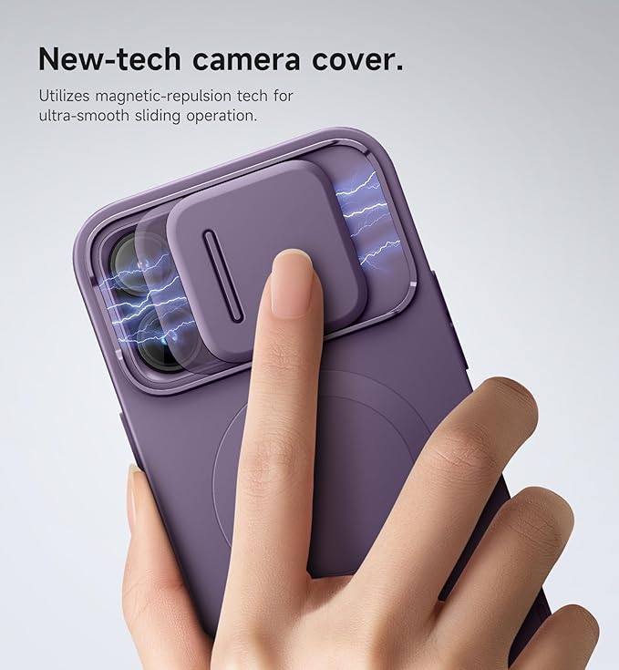SURITCH for iPhone 14 Pro Max Case with Magnetic Camera Slide Cover and Adjustable Kickstand, Compatible with MagSafe, Shockproof Bumper Case Slim Protective Cover 6.7 Inch, Dark Purple