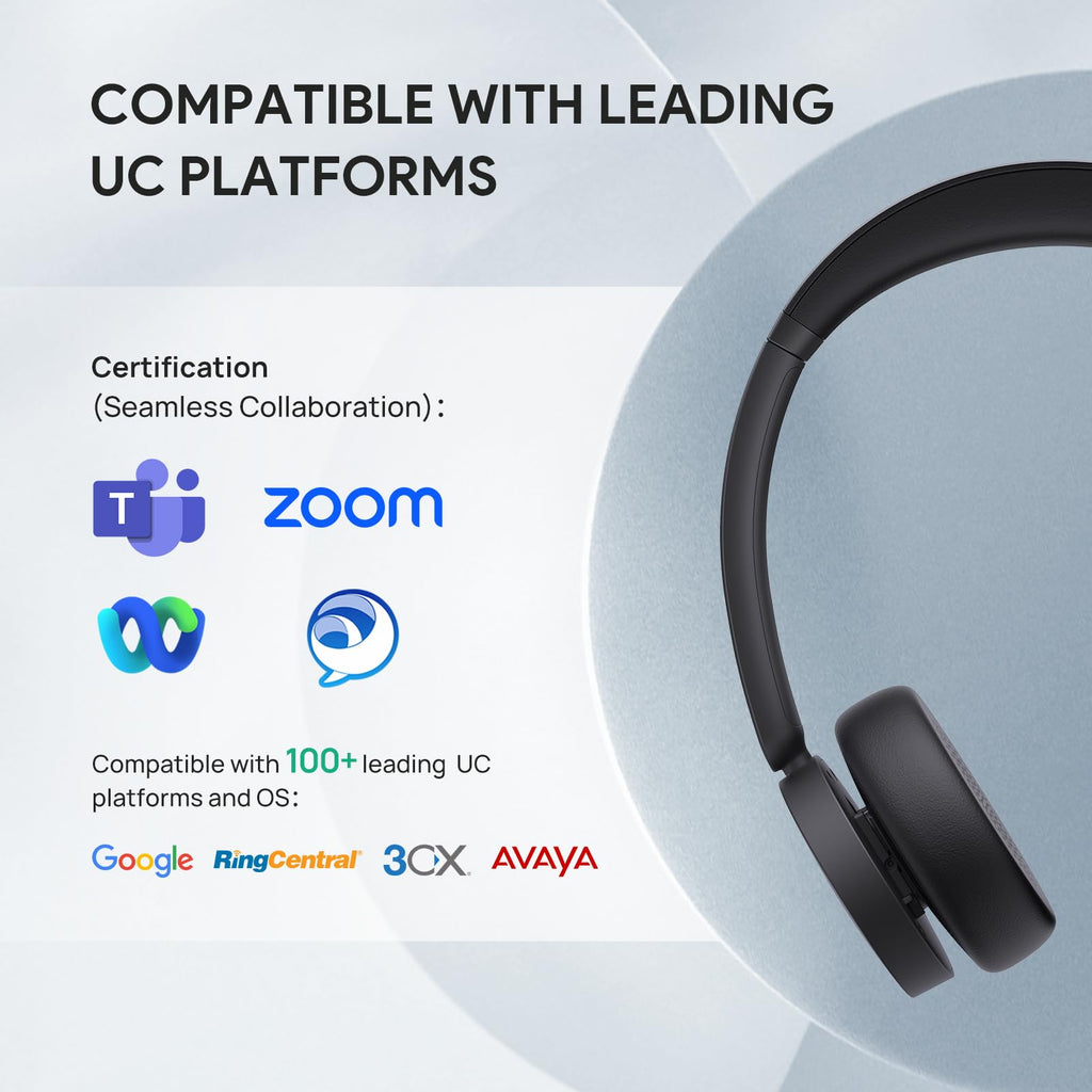 Yealink BH70 with Stand, Wireless Teams Headset with AI Mic Flip-to-Mute