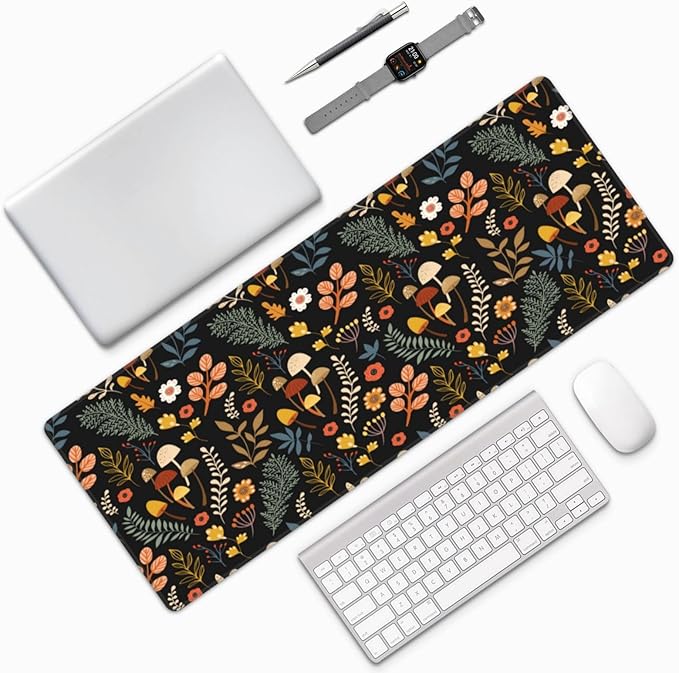 Gaming Mouse Pad Floral Desk Mat, Botanical Mouse Pad, Vintage Desk Mat, Wildflower Mouse Pads, Nature Desk Decor, Garden Desk Pad 31.5×11.8