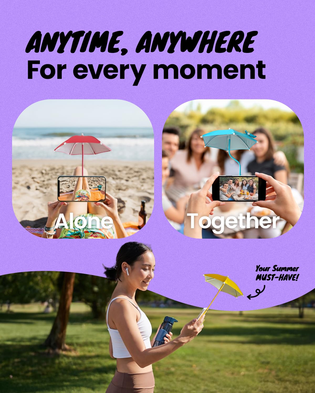 On The Grip 3 in 1 Magnetic Umbrella Sunshade Collapsible Expandable Phone Grip & Stand - Elegant Magsafe Compatible Phone Holder for Secure Grip and Hands-Free Viewing (Sky Blue)