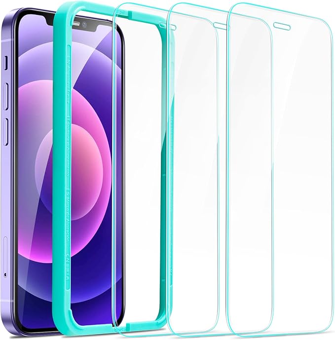 ESR 3 Pack for iPhone 12, iPhone 12 Pro Screen Protector, HD Clear Tempered Glass Scratch Resistant with Easy Installation Frame compatible with iPhone 12/12 Pro 6.1", Case-Friendly