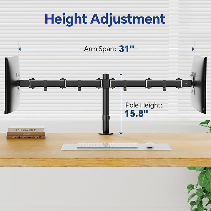 Simple Trending Dual Monitor Stand, Monitor Arm, Heavy Duty Adjustable Monitor Desk Mount for 2 Screens up to 27 Inches, Black
