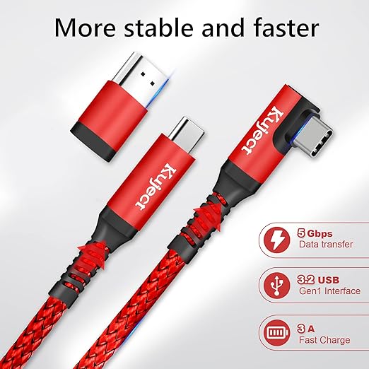 Kuject Link Cable 20FT Compatible for Quest 3S/3, Quest 2/Pro, Pico 4, Nylon Braided Accessories for Rift S/Steam VR Games, USB 3.0 Type C to C High Speed Data Transfer Cord for Gaming PC, Red