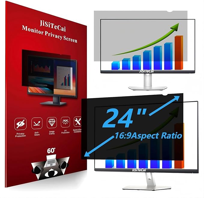 24 Inch Computer Privacy Screen for 16:9 Aspect Ratio Widescreen Monitor, Eye Protection Anti Glare Blue Light Computer Monitor Privacy Filter, Removable Anti-Scratch 24in Protector Film