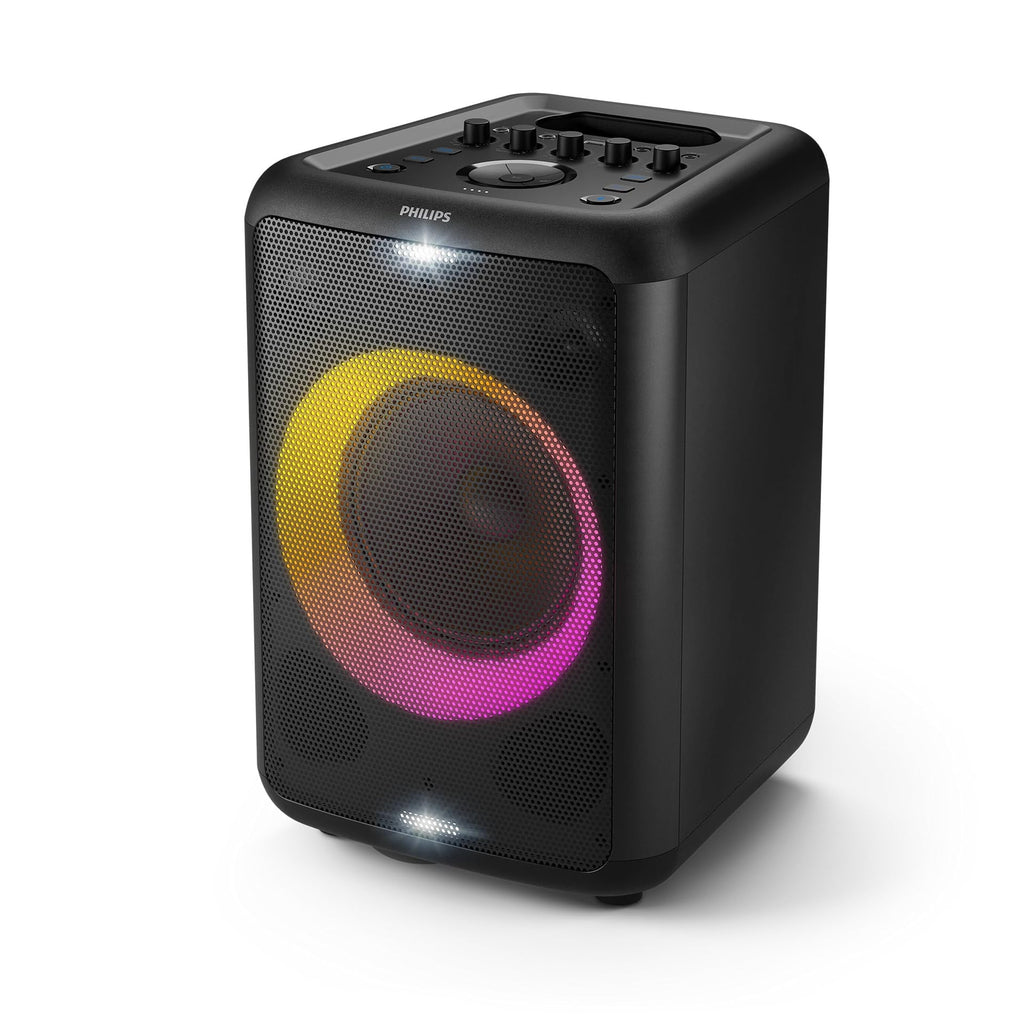 Philips X3206 Bluetooth Party Speaker - 14 Hours Play Time, Deep Bass, Party Lights, Karaoke Effects, Mic & Guitar Input, 80W Max Power, Black